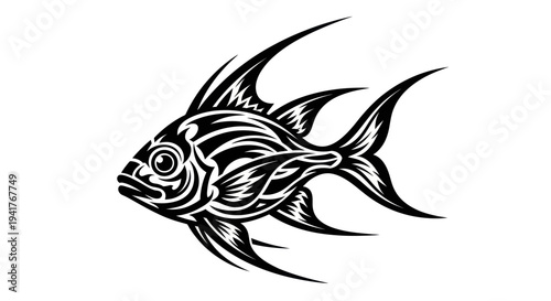 Black and White Fish Illustration Design.