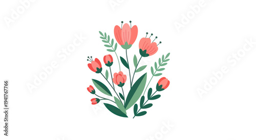 Watercolor Style Pink Tulip Floral Arrangement.