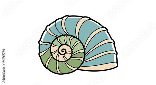 Colorful Nautilus Shell Illustration Isolated White.