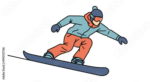 Snowboarder in Action on White Background.