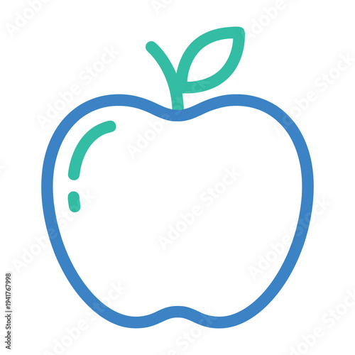 Simple blue apple icon with green leaf on white background minimalist design healthy eating symbol