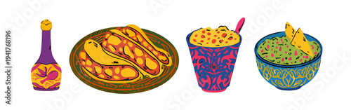 Colorful Teasy Food Illustration Art Vector Set in a white background