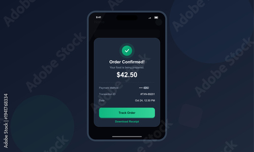 A digital illustration of a smartphone screen displaying a successful