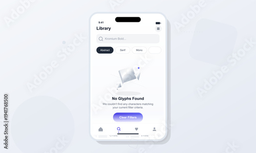 A modern mobile app interface displays a no results found empty state