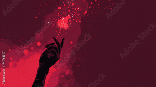 Artistic depiction of a hand creating sparks in red