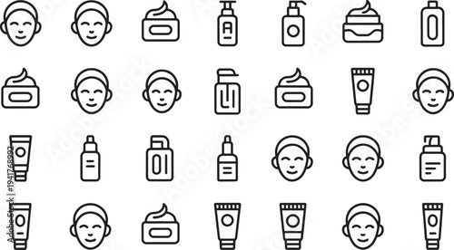 Black and white of skincare products and happy faces with headbands
