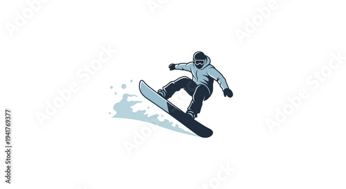 Snowboarder performing a trick on a powder slope, winter sports action