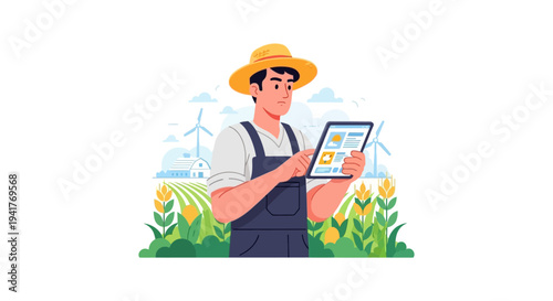 Smart Farmer Using Tablet for Precision Agriculture. Agronomist Monitoring Crops and Sustainable Farm Management with Digital Technology.