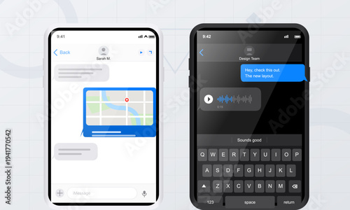 Vector illustration of two mobile phones showing a chat application