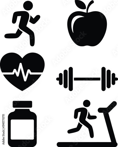 Icons representing key aspects of a healthy and active lifestyle