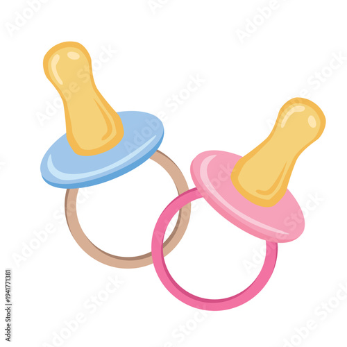 Pacifiers for Baby Boy and Girl, vector illustration