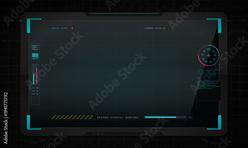 A futuristic digital interface display featuring a dark grid