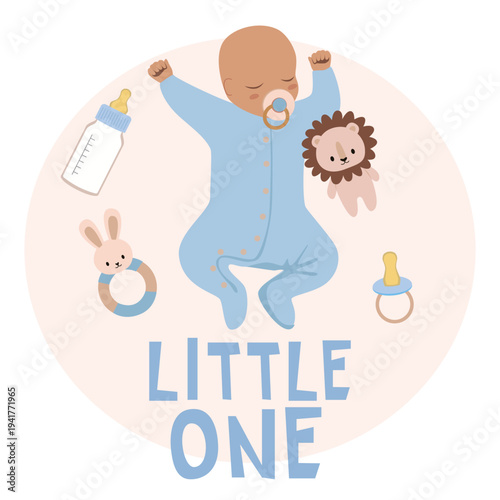 Sleeping Baby with Toys Little One Cute Nursery Illustration