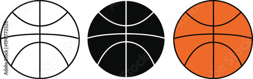 Three basketball illustrations in different colors