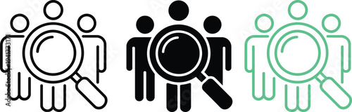 Illustration depicting team analysis and collaboration with magnifying glasses