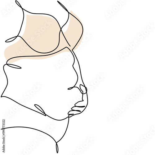 Overweight woman with hand holding fat belly one line drawing. Overweight woman with hand holding fat belly single line illustration. Overweight woman with hand holding fat belly minimalist line art