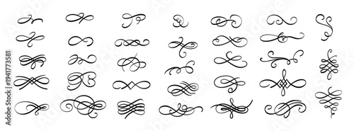 Vintage swirl ornament. Antique flourish swirl decorative elements, classic elegant swirl flourish accent collection for wedding invitation. Vector set