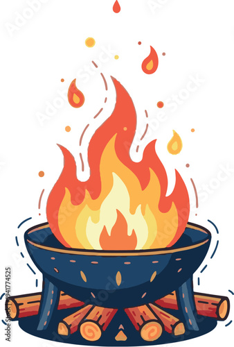 Stylized Fire Pit with Burning Logs Icon