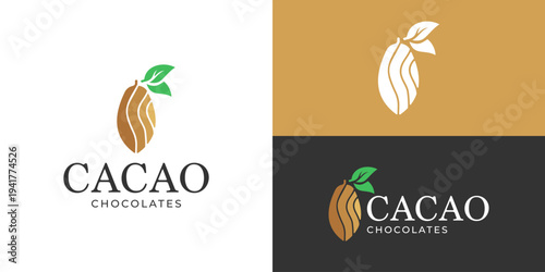 Creative nature cacao logo template. Chocolate logo design vector illustration.