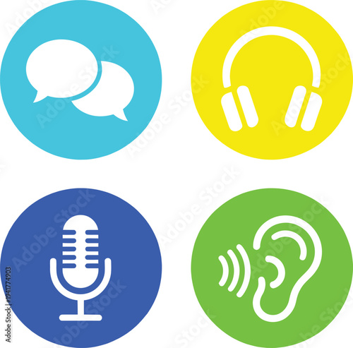 Four icons representing different communication and listening methods
