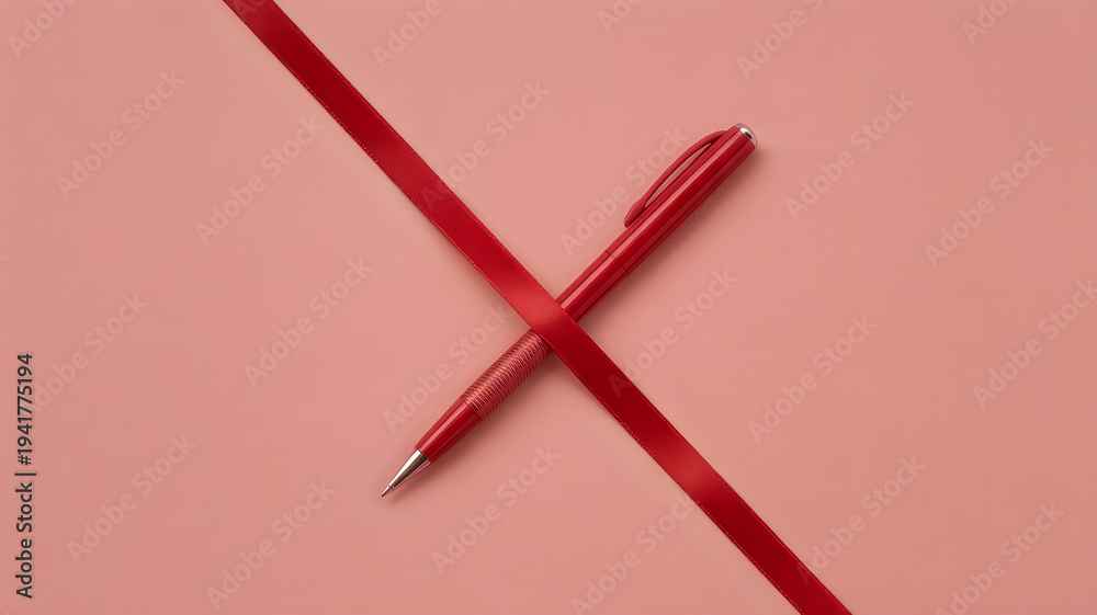 Naklejka premium Elegant red pen crossed on a soft pink background for a creative and stylish look