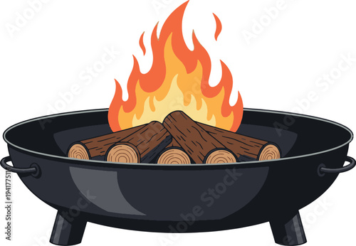 Cozy Outdoor Fire Pit with Burning Wood Logs