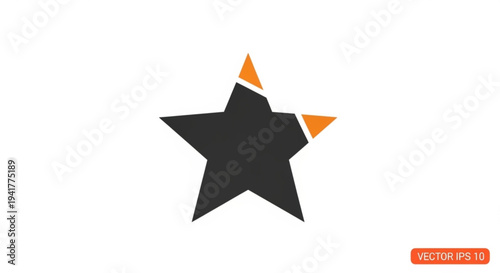 Black star symbol with orange tips on transparent background
