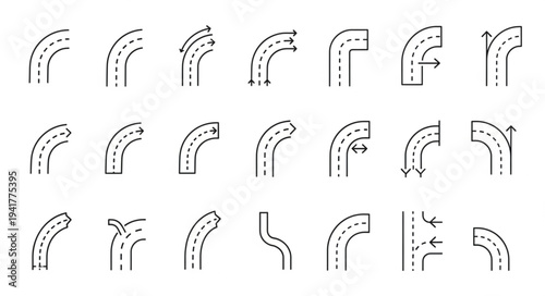 Road Bend Icons - Collection of Curving Roadway Designs.