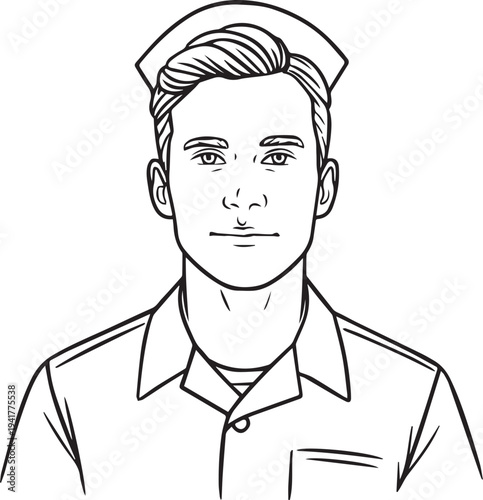 Hand Drawn Man as Nurse Black and White Avatar Illustration in Minimal Line Art Style Design
