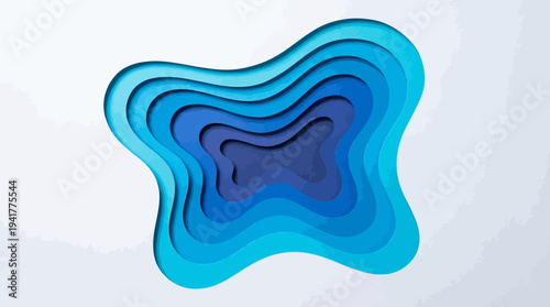 Abstract 3D Blue Paper Cut Background with Layered Organic Shapes and Topographic Depth Effect