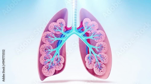 Detailed 3d Illustration Of Human Lungs Showing Bronchioles And Alveoli Structure Against A Bright Medical Blue Background Promoting Health Awareness