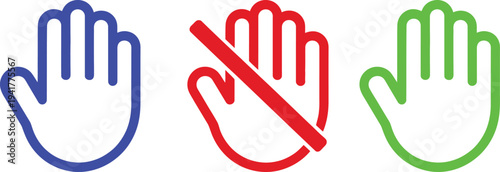 Hand gesture symbols indicating allowed, forbidden, and permitted actions in graphic design