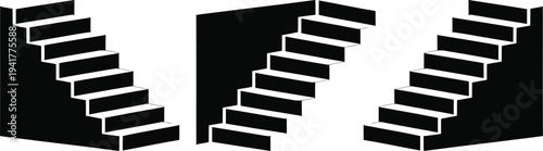 Illustration of three different types of staircases with varying structural designs