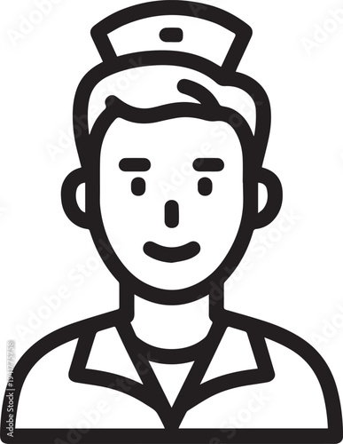 Hand Drawn Man as Nurse Black and White Avatar Illustration in Minimal Line Art Style Design
