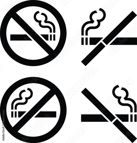 Collection of no smoking prohibition symbols in various styles and orientations