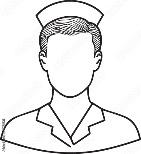 Hand Drawn Man as Nurse Black and White Avatar Illustration in Minimal Line Art Style Design