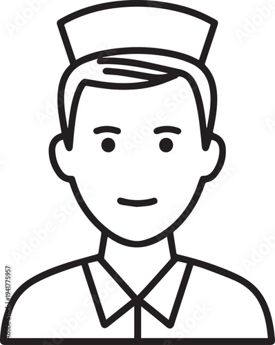 Hand Drawn Man as Nurse Black and White Avatar Illustration in Minimal Line Art Style Design