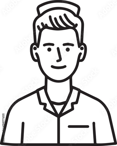 Hand Drawn Man as Nurse Black and White Avatar Illustration in Minimal Line Art Style Design