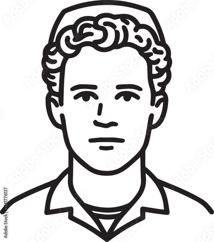 Hand Drawn Man as Nurse Black and White Avatar Illustration in Minimal Line Art Style Design