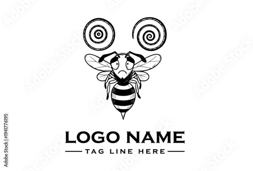 Black and white logo design featuring a stylized bee with swirl patterns and placeholder text on a clean white background.