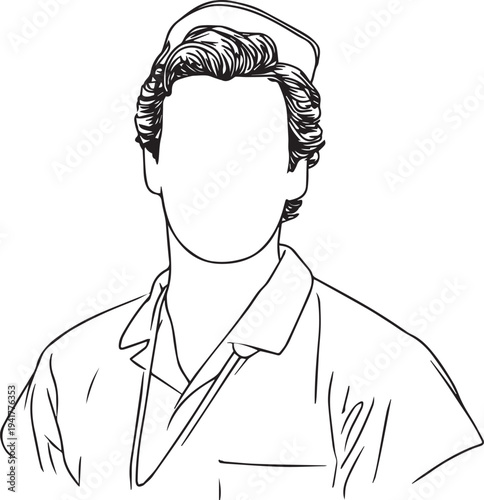 Hand Drawn Man as Nurse Black and White Avatar Illustration in Minimal Line Art Style Design
