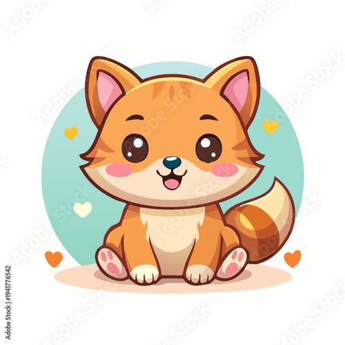 Adorable Cartoon Fox Kit Illustration with Playful Expression and Sweet Details for Children's Designs