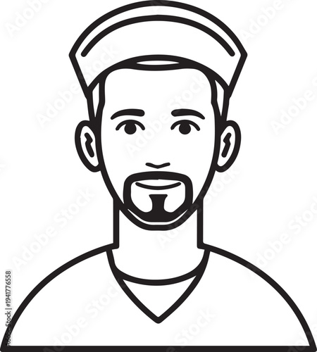 Hand Drawn Man as Nurse Black and White Avatar Illustration in Minimal Line Art Style Design