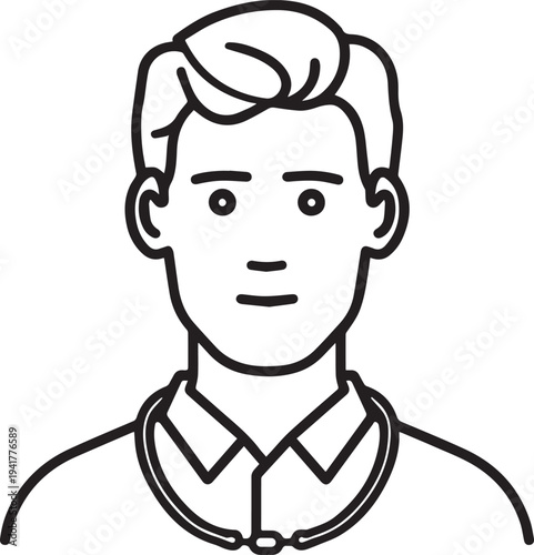 Hand Drawn Man as Nurse Black and White Avatar Illustration in Minimal Line Art Style Design