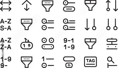 Black and white representing sorting and filtering options on a digital interface