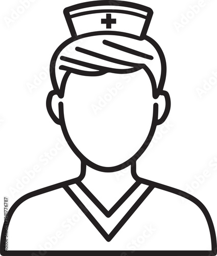 Hand Drawn Man as Nurse Black and White Avatar Illustration in Minimal Line Art Style Design