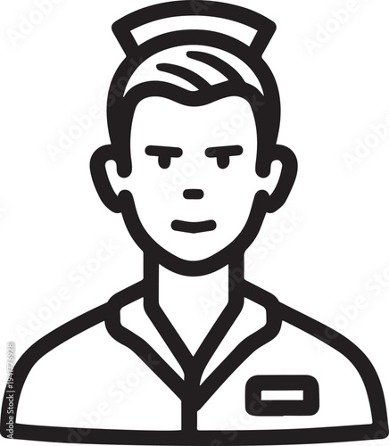 Hand Drawn Man as Nurse Black and White Avatar Illustration in Minimal Line Art Style Design