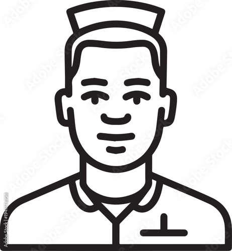 Hand Drawn Man as Nurse Black and White Avatar Illustration in Minimal Line Art Style Design