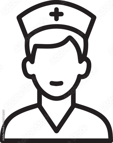 Hand Drawn Man as Nurse Black and White Avatar Illustration in Minimal Line Art Style Design