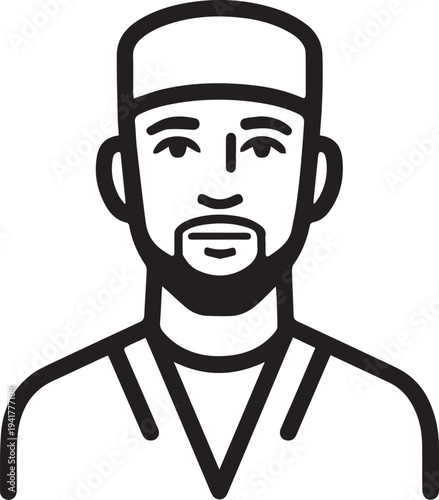 Hand Drawn Man as Nurse Black and White Avatar Illustration in Minimal Line Art Style Design